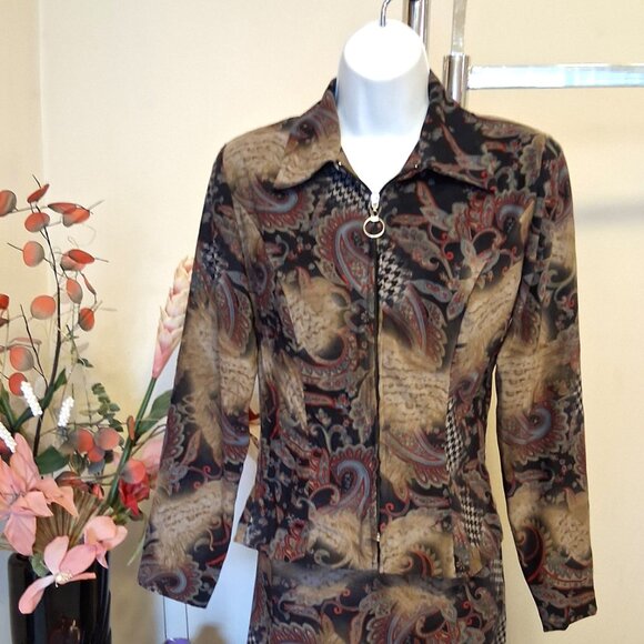 Preowned Dino Women’s Blazer Multi Color Printed Jacket Spring Fall Jackets 8 M - Picture 2 of 10